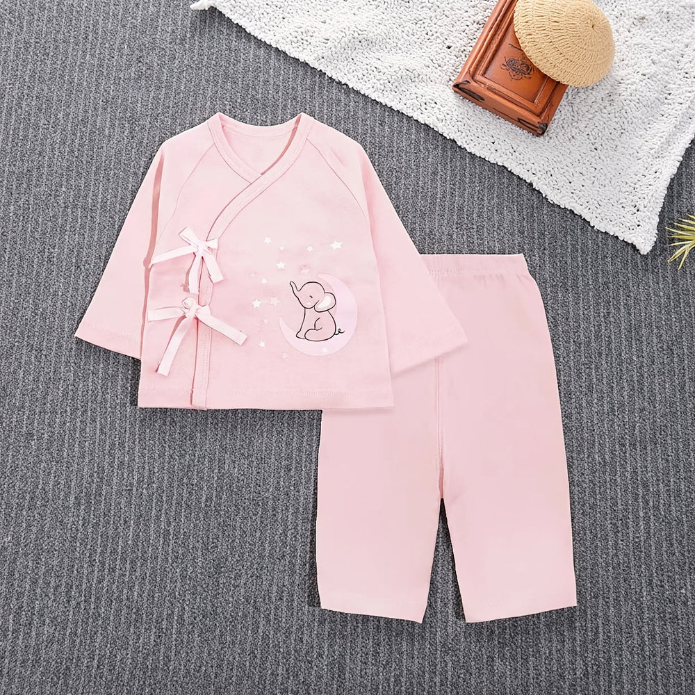 Spring & fall newborn monk suitsuit pink elephant pure cotton baby tie backseparates clothes baby bottom pajamas