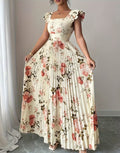 cross-border fashion summer new arrival: ethereal v-neck printed dress - perfect for beach vacations, short-sleeve tie-waist maxi dress
