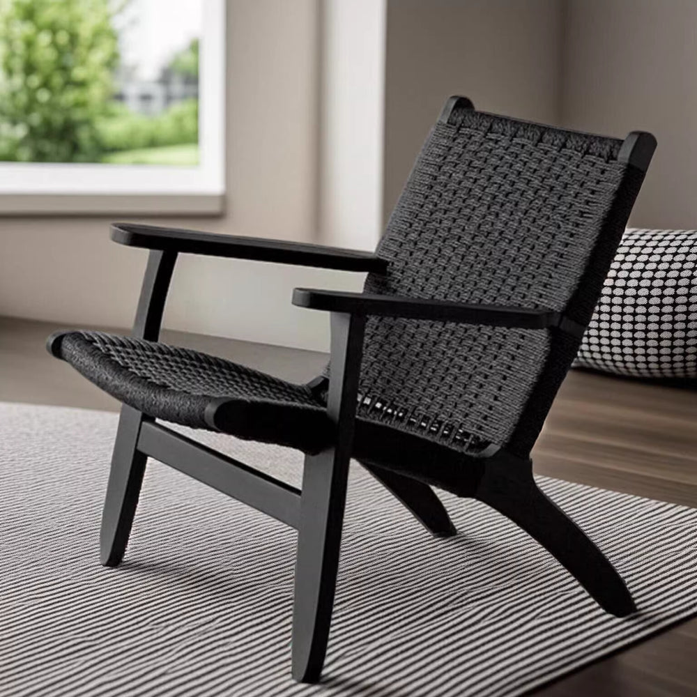 Scandinavian solid wood rope lounge chair single sofa chair b&b hotel lazy chair balcony casual saddle chair reading chair