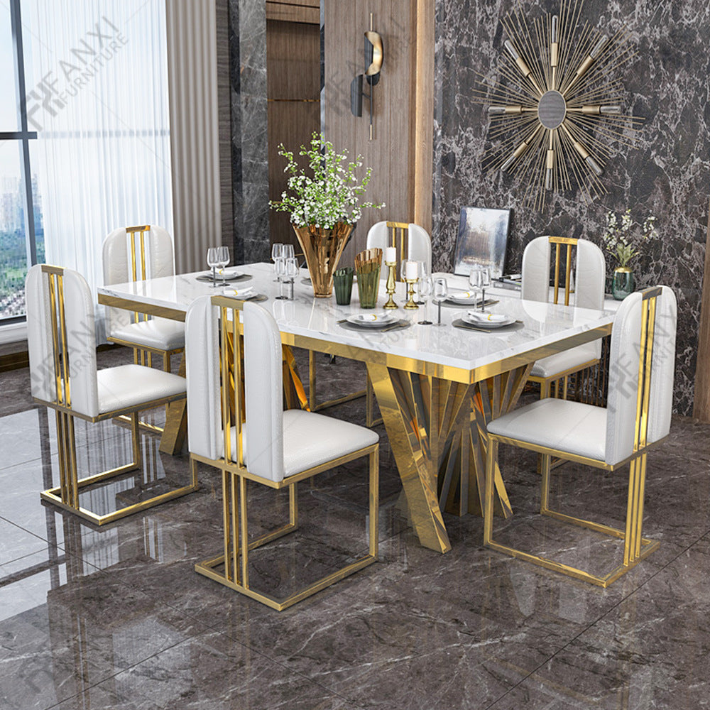 Marble dining table - modern luxury, high-end restaurant style - rectangular marble table