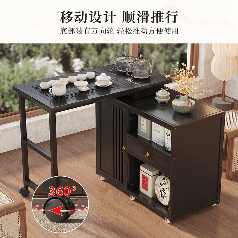 Modern minimalist tea table set - portable, rotating, kung fu tea brewing, all-in-one design for home, small apartments, balcony tea table/tea station