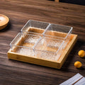 4-compartment fruit platter with transparent ripple effect + wooden tray, thickened plastic