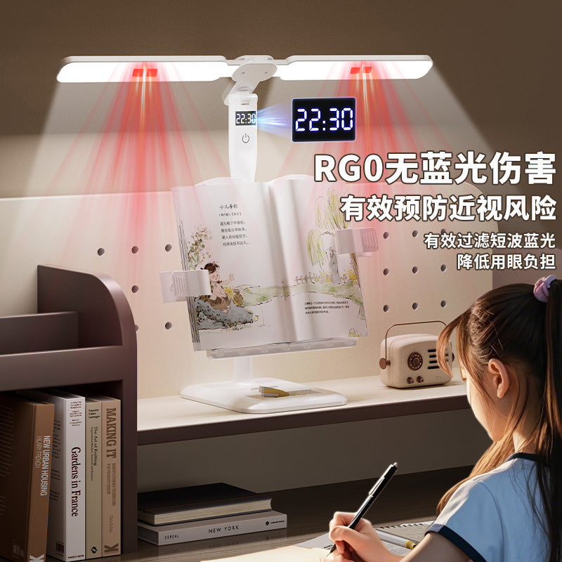 Posture corrector reading book stand desk lamp - all-spectrum eye protection rechargeable clip-on book light for students and children
