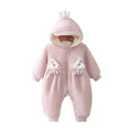 Winter hooded romper outfit baby jumpsuit coat infant onesie super cute fleece-lined thickened trendy
