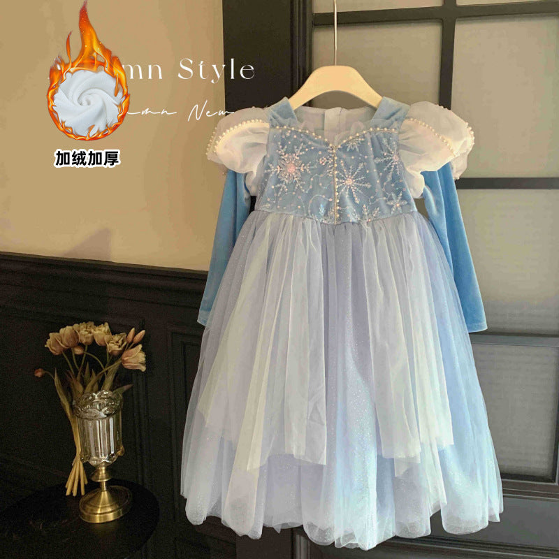 Girls' princess dress -  autumn collection - trendy girl's dress - blue mesh elsa tutu birthday gown