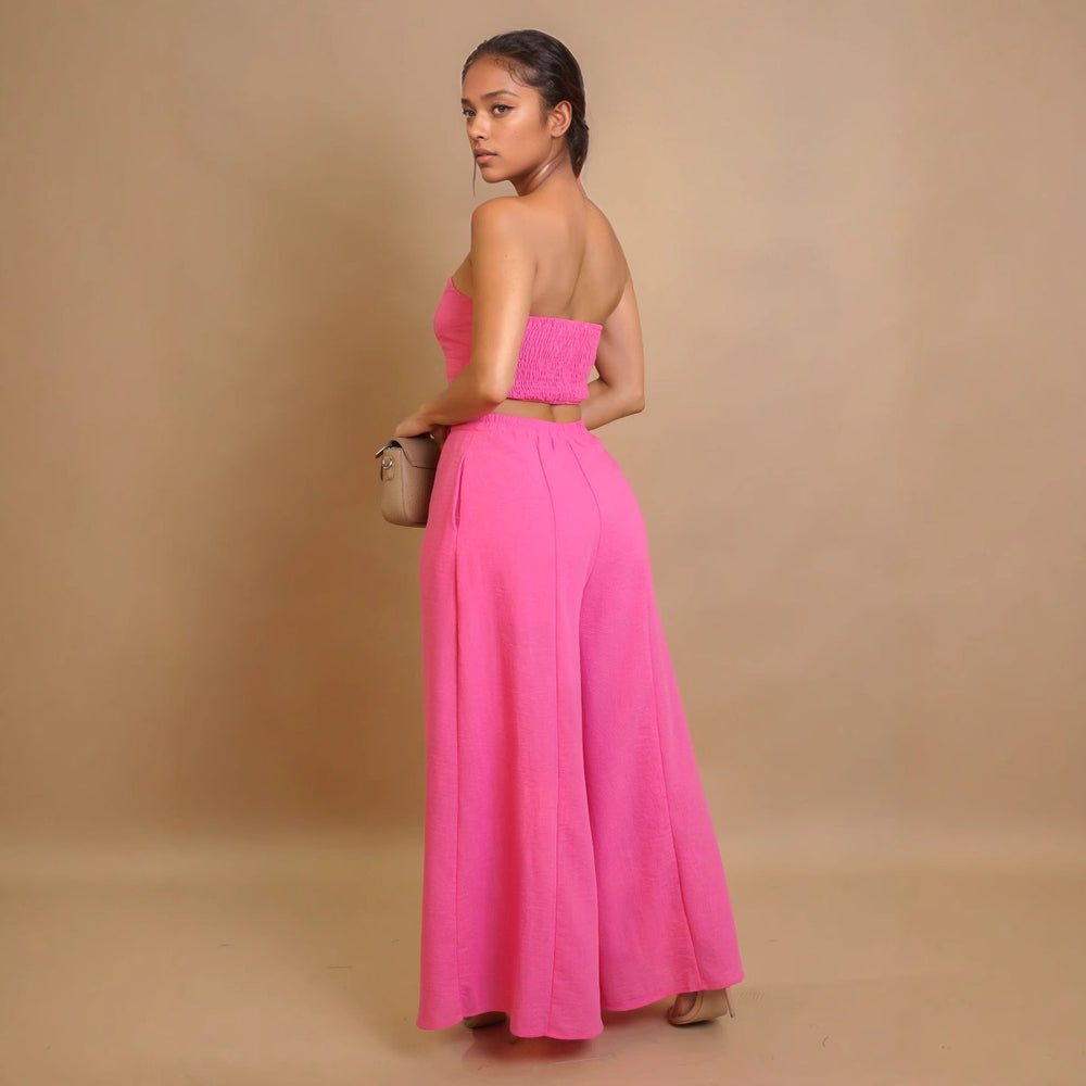 Amazon's new european and american style fashionable sexy stretch bandeau top and wide-leg pants set