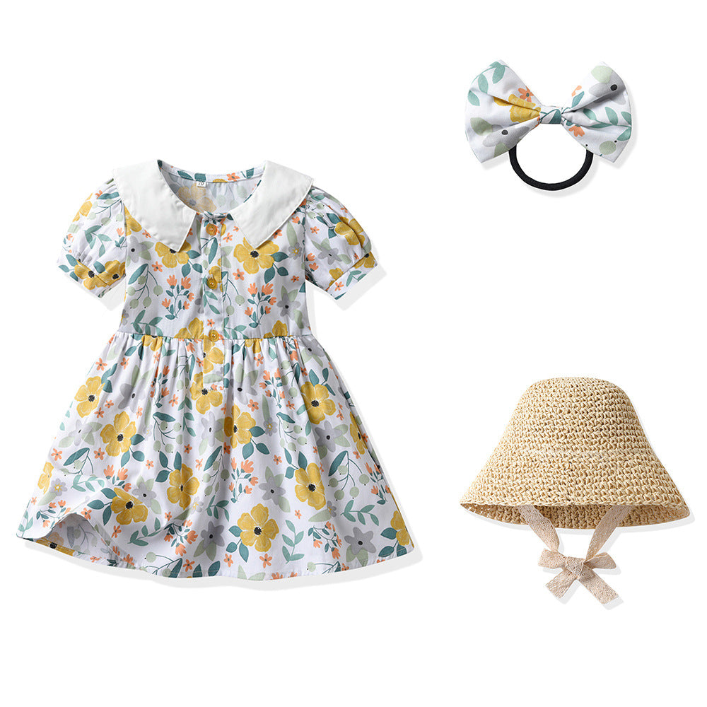 Sister and brother outfit, sister and brother outfit, family summer k-style male and female baby short-sleeved shirt, free belt, headband, shortssuit