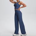 New arrival: cross-border double-sided brushed solid color breathable long wide-leg yoga outfit set - two-piece activewear for running and fitness