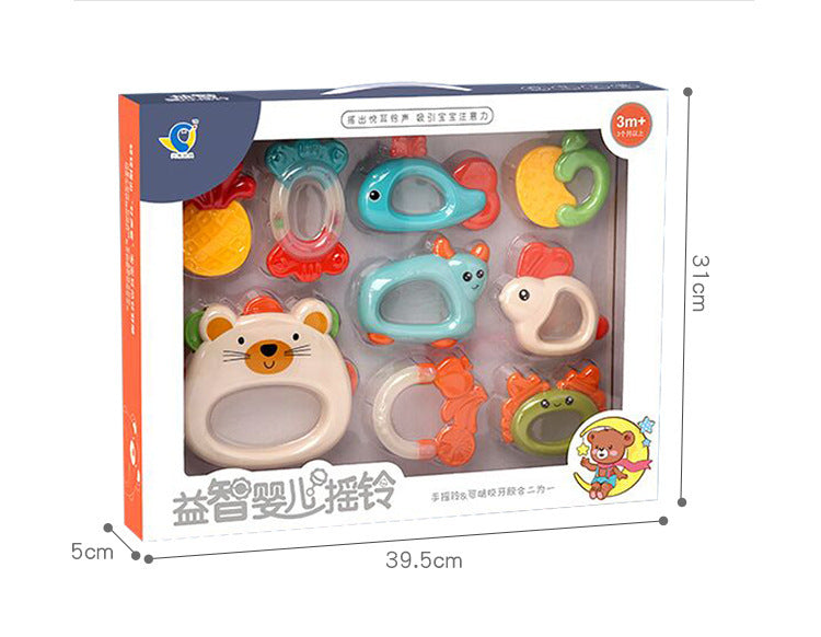 Newborn teething set, infant rattle soothing toy, baby hand rattle 9-piece gift box wholesale