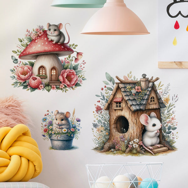 Cartoon Animal Children's Room Decorative Stickers Mushroom House Removable Wall Stickers Cross Border Bathroom Decorative Stickers