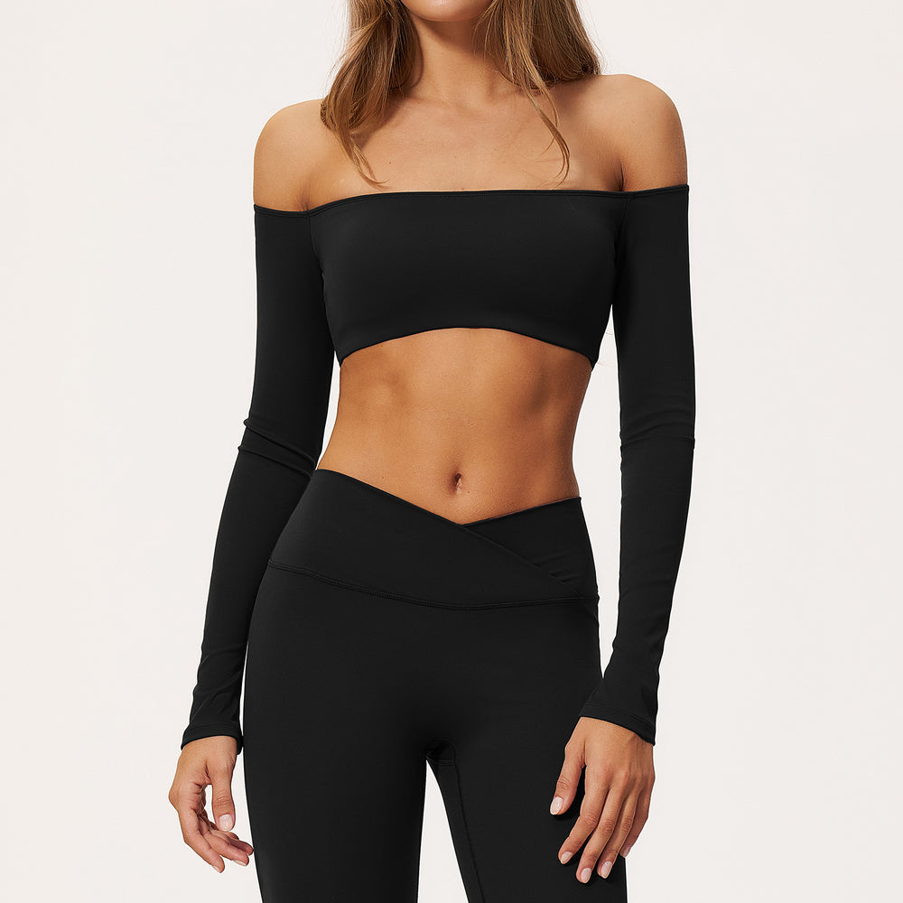Amazon nude sports tops women's short one shoulder strap breast pad breathable high elastic quick dry yoga long sleeves 2588