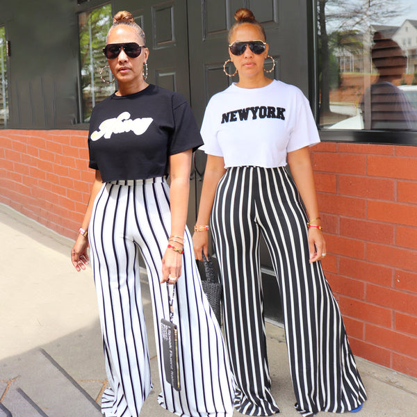 TD2313 women's striped printed loose wide-leg pants straight high waist and thin versatile casual trousers