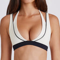 fake two-piececontrast color white striped running fitness shorts v neckhalter sports intimates bra yoga suit