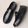 Men's summer hollow-out breathable leather shoes, soft leather sandals, casual soft sole anti-slip elderly shoes