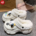 Clogs winterfleece-lineddetachable women's fall and wintergirl high heels cute student non-slip cotton slippers winterfleece-lined