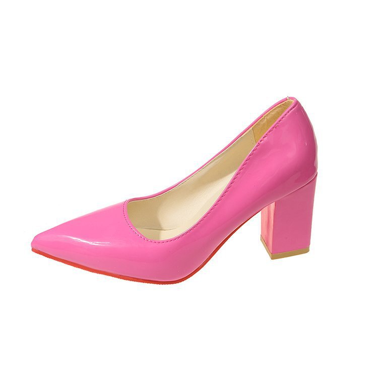 Exportnew arrivalplus size pointed toe square heel high heels 2026 summer shallow mouth fashion patent leather thick heel professional women's flats