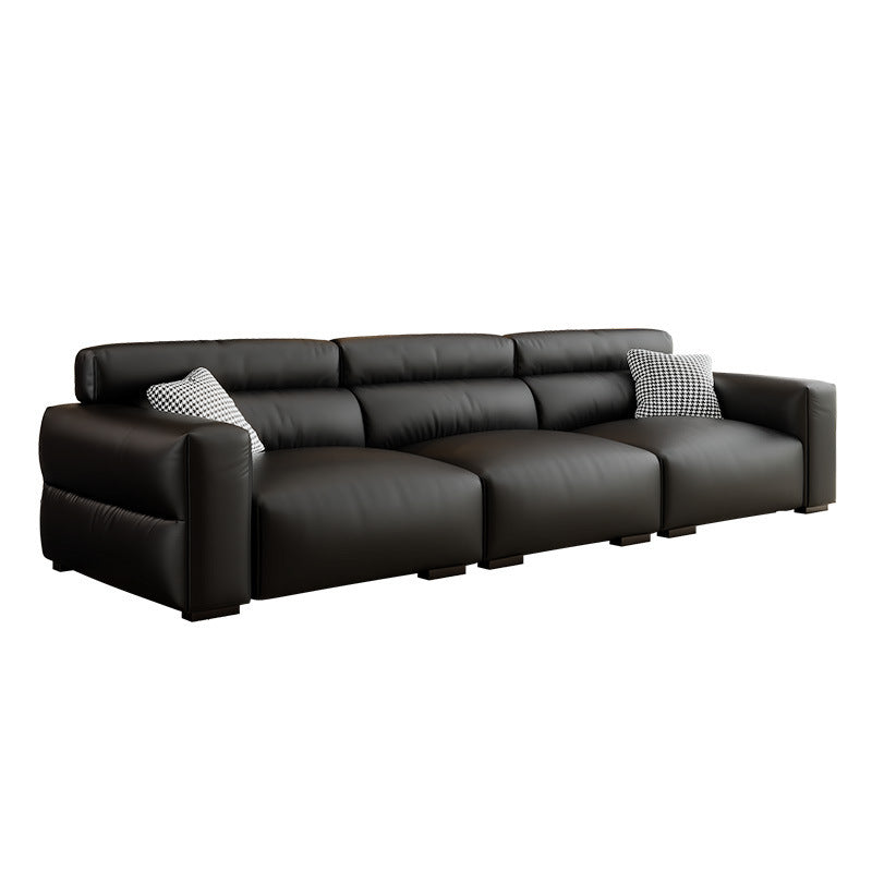 Source factory small black cow genuine leather sofa modern small apartment sofa living room down black leather sofa