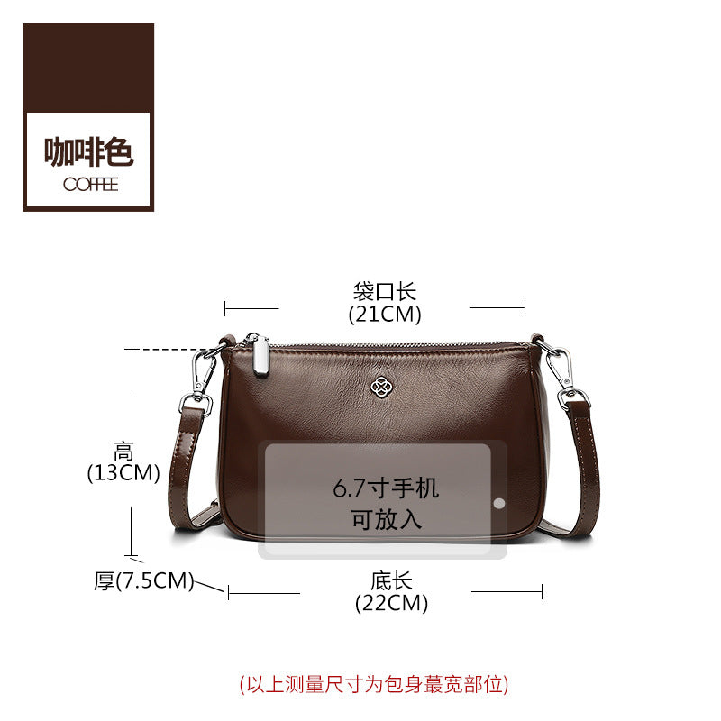 Genuine leather shoulder bag 2025 new simple and versatile small square bag large capacity underarm oil wax cowhide messenger bag small