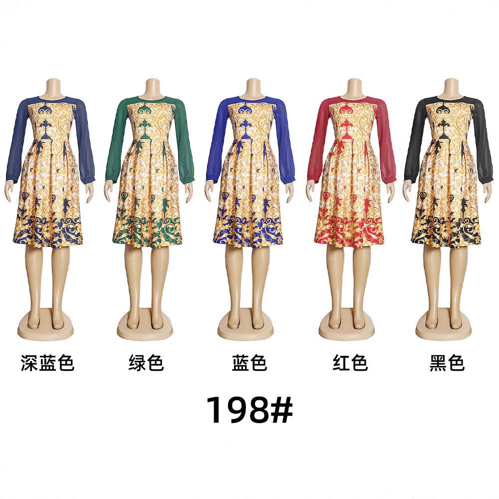 Fashion cross-border export new arrival evening dress  chiffon african plus sizeolwork clothing women's printed dress
