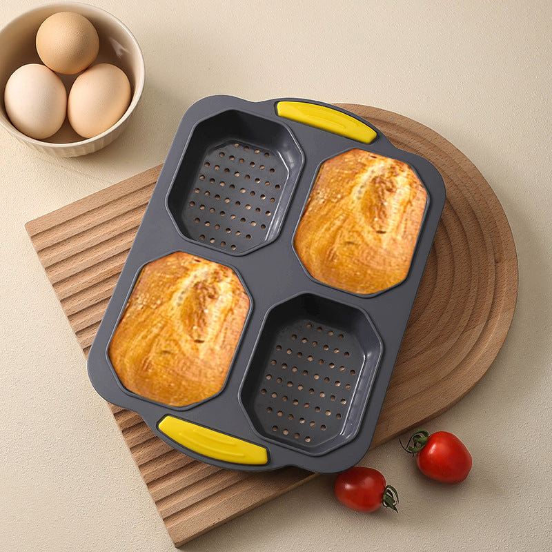 New food-grade 4-cavity silicone bread mold baking pan, home cake mold, diy baking tool