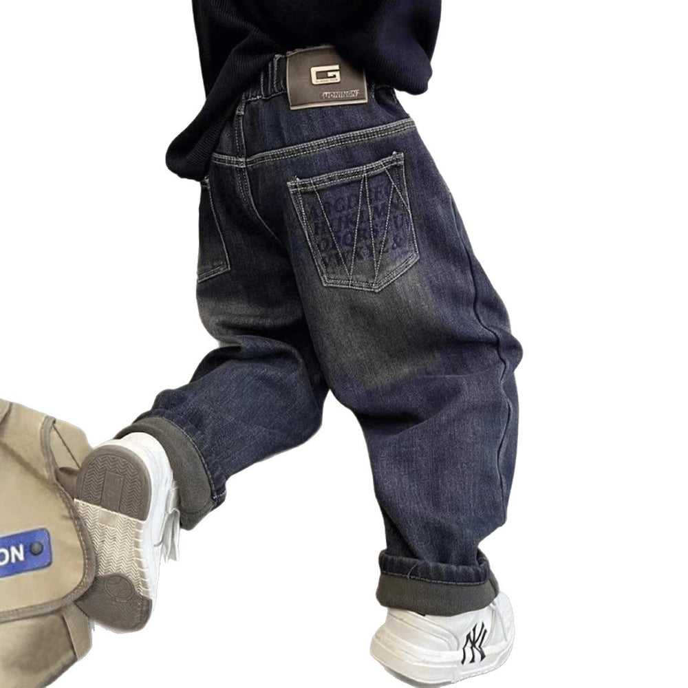 Boys' jeans spring collection - spring/autumn style  new arrival - mid-to-large size children's korean style fleece-lined thickened trousers