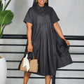 D3338 cross-border supply, export fashion, european and american clothing,  short-sleeved solid color a-line skirt, african shirt dress
