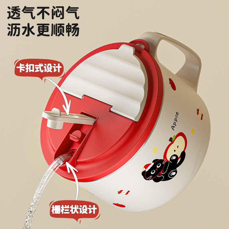 316 stainless steel instant noodle bowl with lid large capacity student dormitory dining bowl noodle bowl drainable lunch bowl