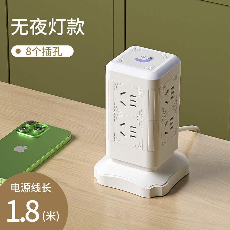 Multi-outlet vertical power strip with usb ports, multifunctional home & office power strip, cube power strip with cord management, desktop night light