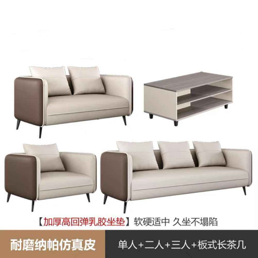 Business reception area, meeting & negotiation zone, executive office: genuine leather office sofa & coffee table set with latex cushion accessories