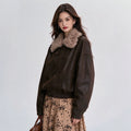 european and american cross-border trade quilted detachable fur collar leather jacket women's autumn/winter patchwork warm short coat
