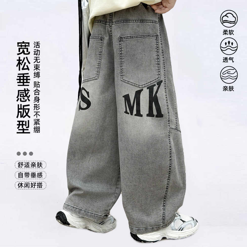 【guangzhou high-stretch soft denim】 new washed soft & supple scimitar cut trendy fashion kids' jeans 2603