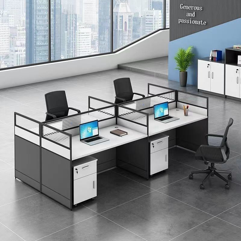 Office desk and chair set - 4, 6, or 8 seater - minimalist modern partitioned workstation for office staff - computer desk