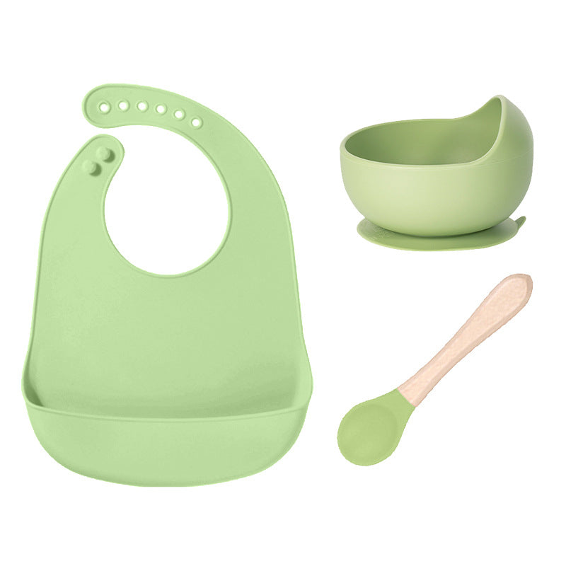 Dongguan Greene Factory Baby Silicone Bib Does Not Contain Bisphenol A Baby Saliva Pocket Children's Tableware Feeding Set