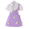 Children's clothing white tops + purple suspender skirt short-sleeved shirt with cute rabbit suspenders