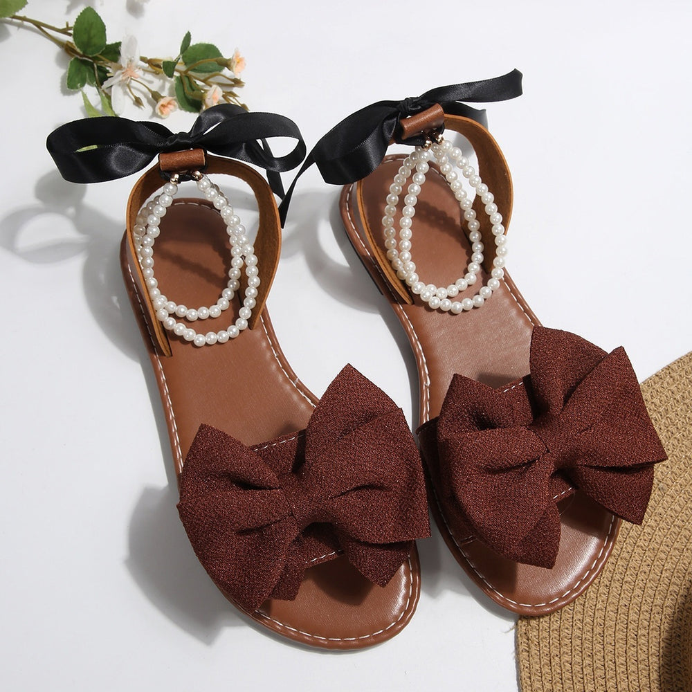 new bowknot flat slide sandals for women, solid color lightweight comfortable casual sandals for women