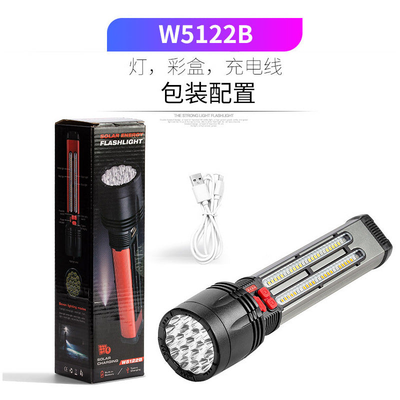 Cross-border new XHP50 solar strong light flashlight Type-C charging dual switch LED flashlight with side light