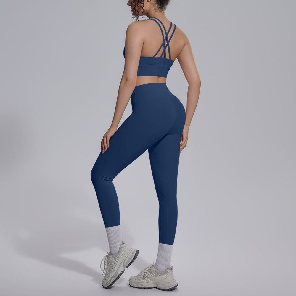 double-sided nylon pure color cross-back tight nude sportswear suit running fitness yoga suit suit