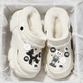 2024 cartoon cotton slippers for girls, new autumn/winter thick-soled, height-increasing, non-slip, two-wear style, fleece-lined warm fuzzy clogs