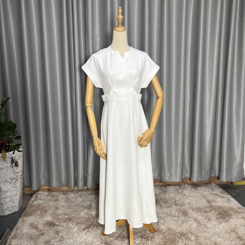 supply pure colorv neck waist large swing a-line long skirt plain fashion european and american women's clothing