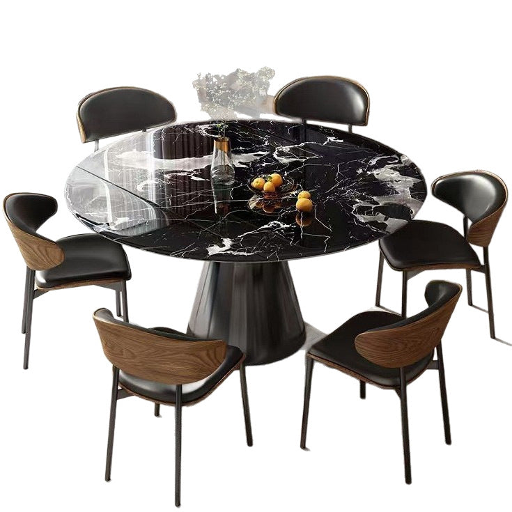 Italian natural microcrystalline stone retractable rotate dining table for home small apartment italianaccessible luxury round table foldable round table