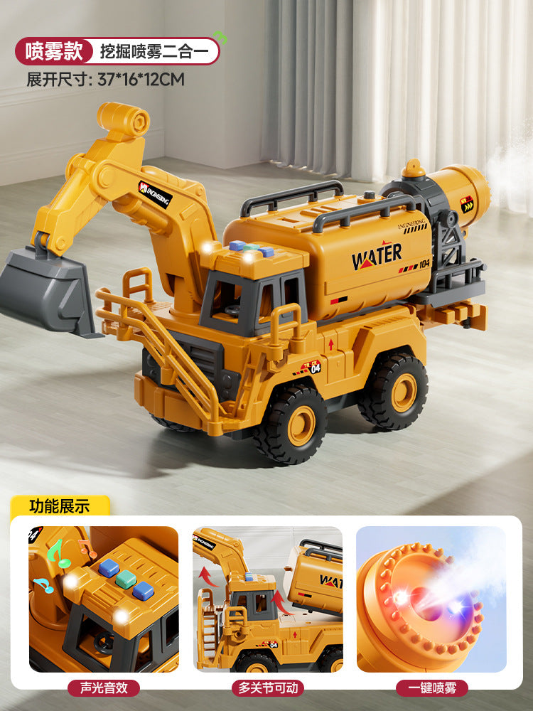 Kids' large-sized spray excavator - boy's digger, fire truck, and water sprinkler construction vehicle with lights and sounds