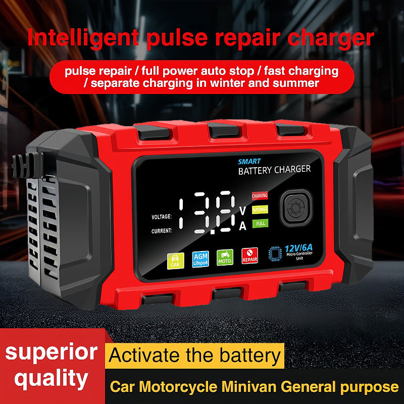 12v 6a car battery charger, large screen motorcycle battery charger, 12v battery charger