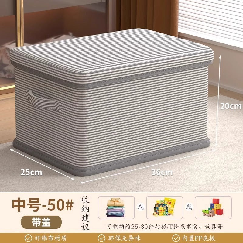 Striped Lid Storage Box Household Clothing Quilt Toy Storage Basket Large Capacity Multifunctional Snack Storage Box