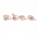 ins pink flower ring set for women, fashionable niche fairy style, sweet and light luxury diamond-encrusted hand jewelry
