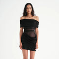 spring/summer new arrivals: european and american style sexy off-the-shoulder mesh panel cutout bodycon pleated dress