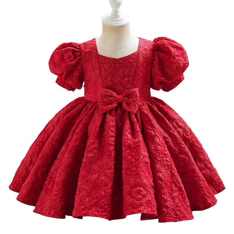 Girls' formal dress - court style mini dress - toddler puff sleeve bow dress - princess dress - cute performance costume