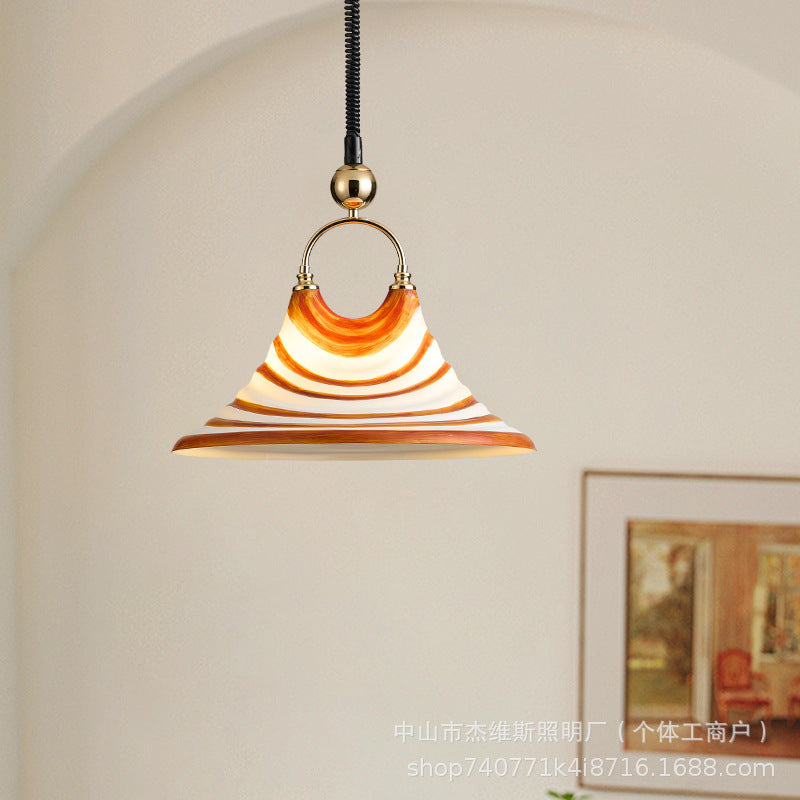 Vintage-style extendable spiral pendant glass chandelier - retro caramel stripe hand-crafted glass pendant light