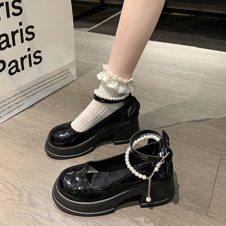 2025 new round-toe mary janes chunky heel sweet princess flats