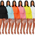 C7432 cross-border   fashion women's fashion casual pleated solid color jumpsuit shorts new