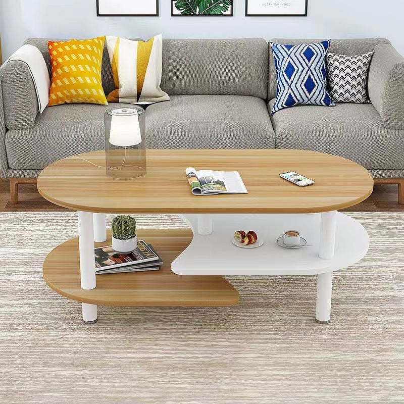 Scandinavian coffee table small apartment living room economical casual modern table creative balcony oval tea table double layer